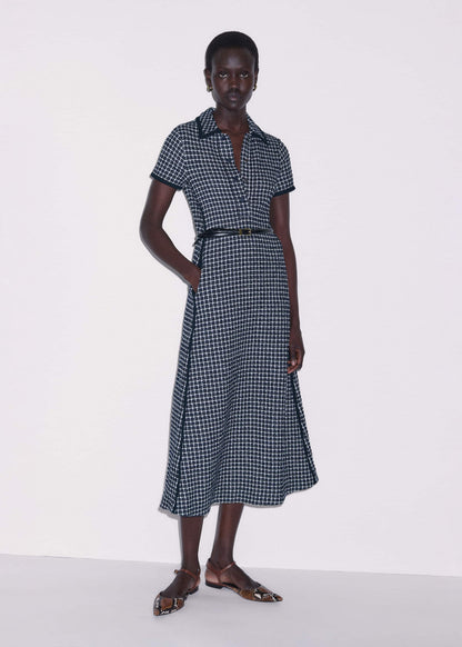 Navy Textured Midi Dress + Belt | ME+EM