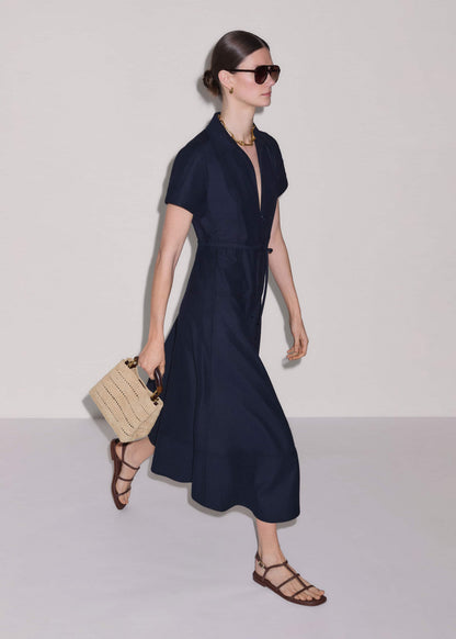 Navy Fit + Flare Shirt Midi Dress | ME+EM
