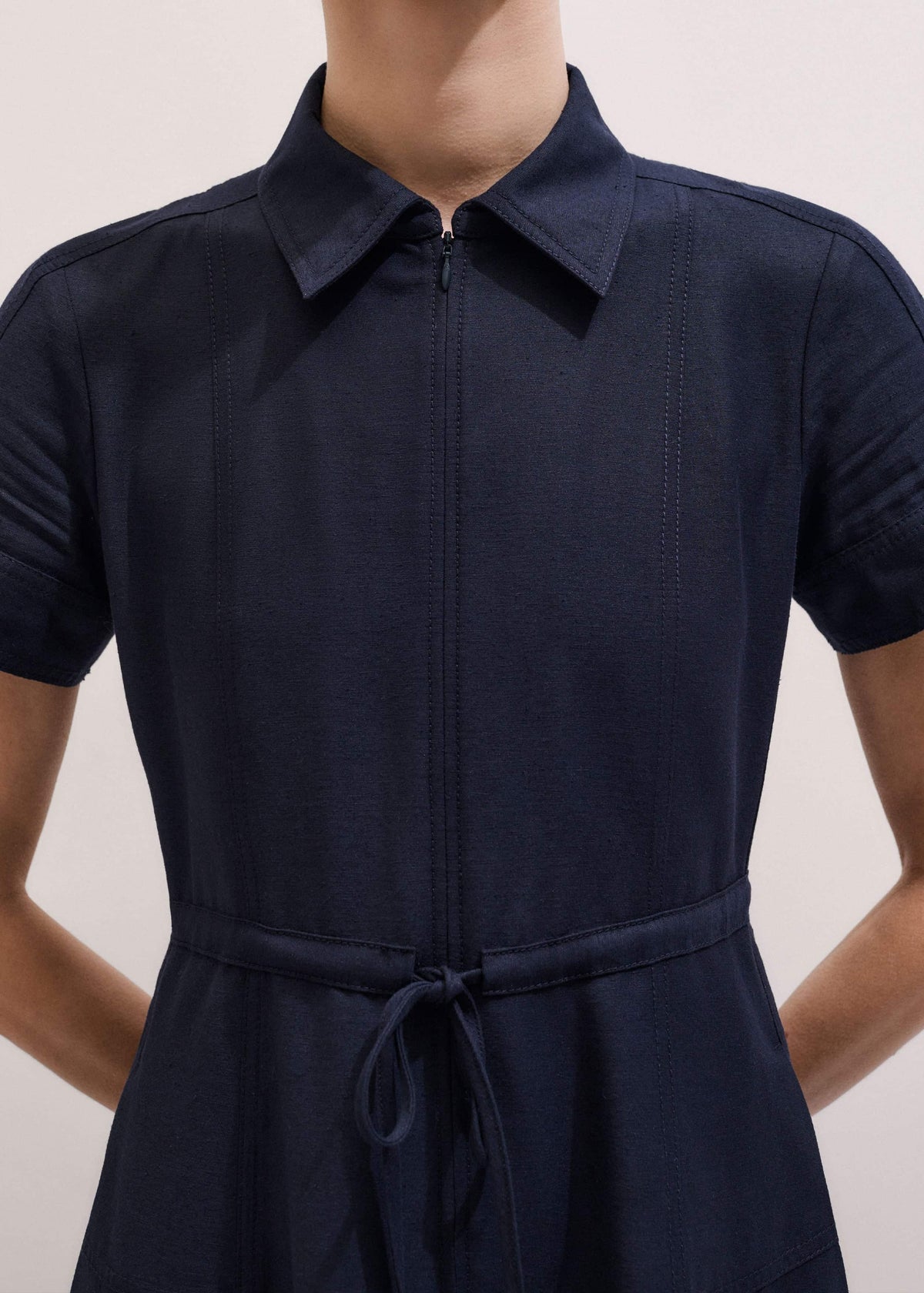 Navy Fit + Flare Shirt Midi Dress | ME+EM