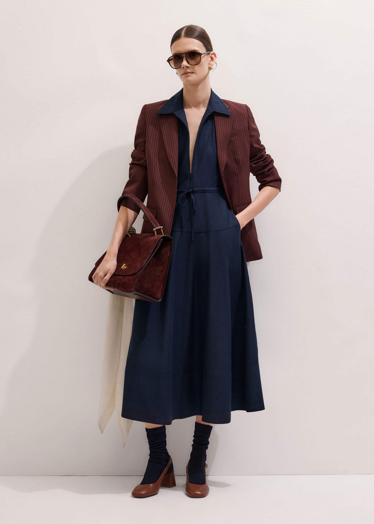 Navy Fit + Flare Shirt Midi Dress | ME+EM