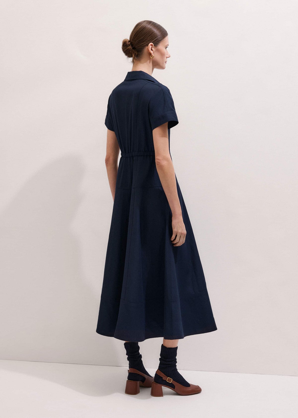Navy Fit + Flare Shirt Midi Dress | ME+EM