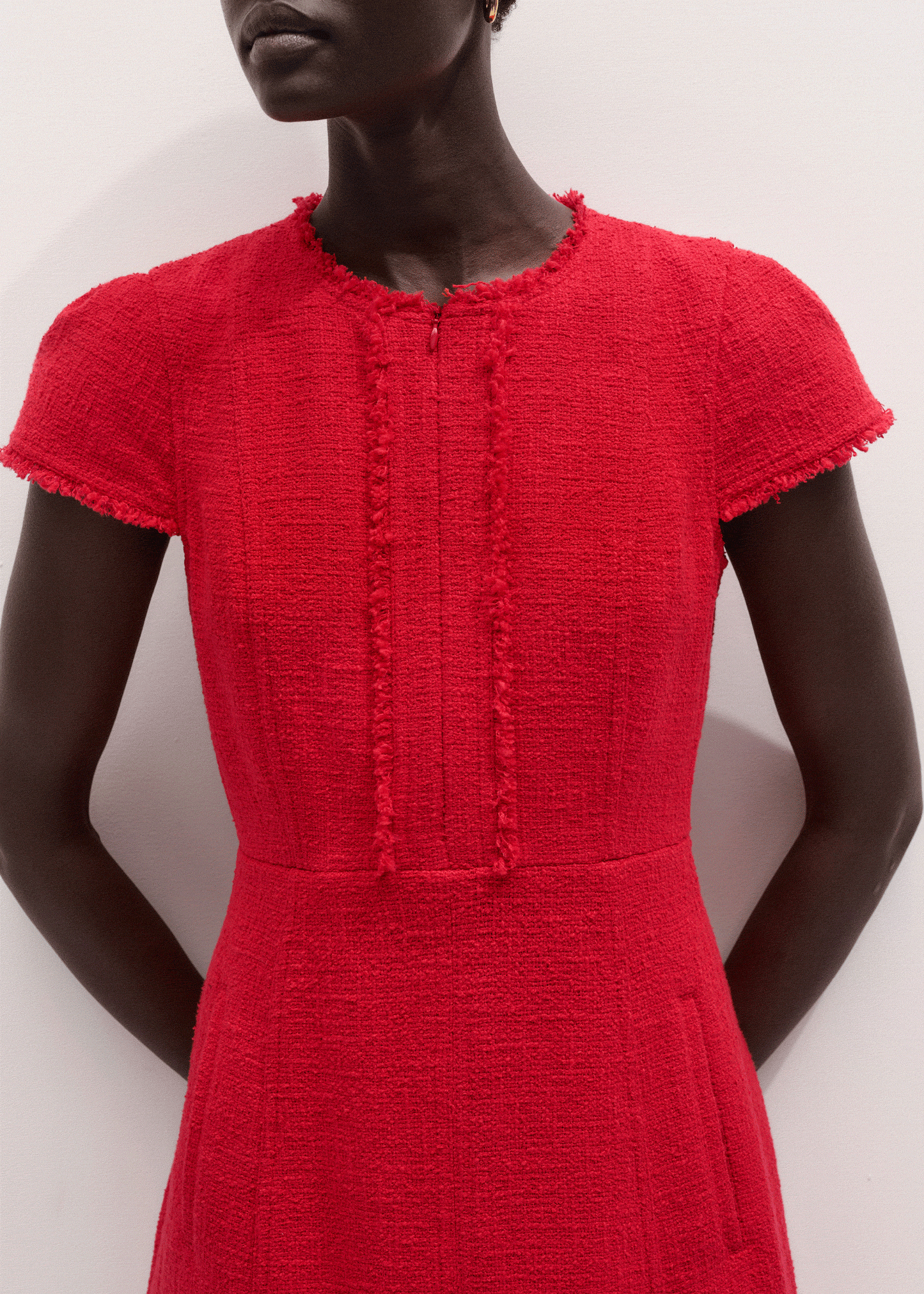 Red Fringe Detail Fit + Flare Midi Dress | ME+EM
