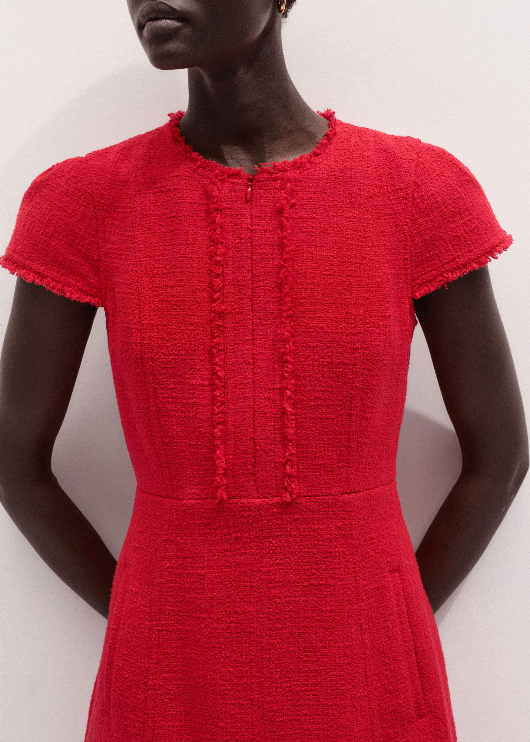 Red Fringe Detail Fit + Flare Midi Dress | ME+EM