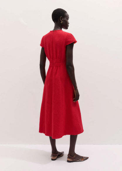 Red Fringe Detail Fit + Flare Midi Dress | ME+EM