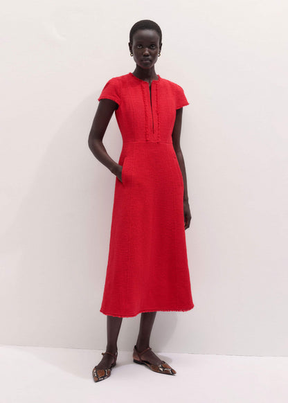 Red Fringe Detail Fit + Flare Midi Dress | ME+EM