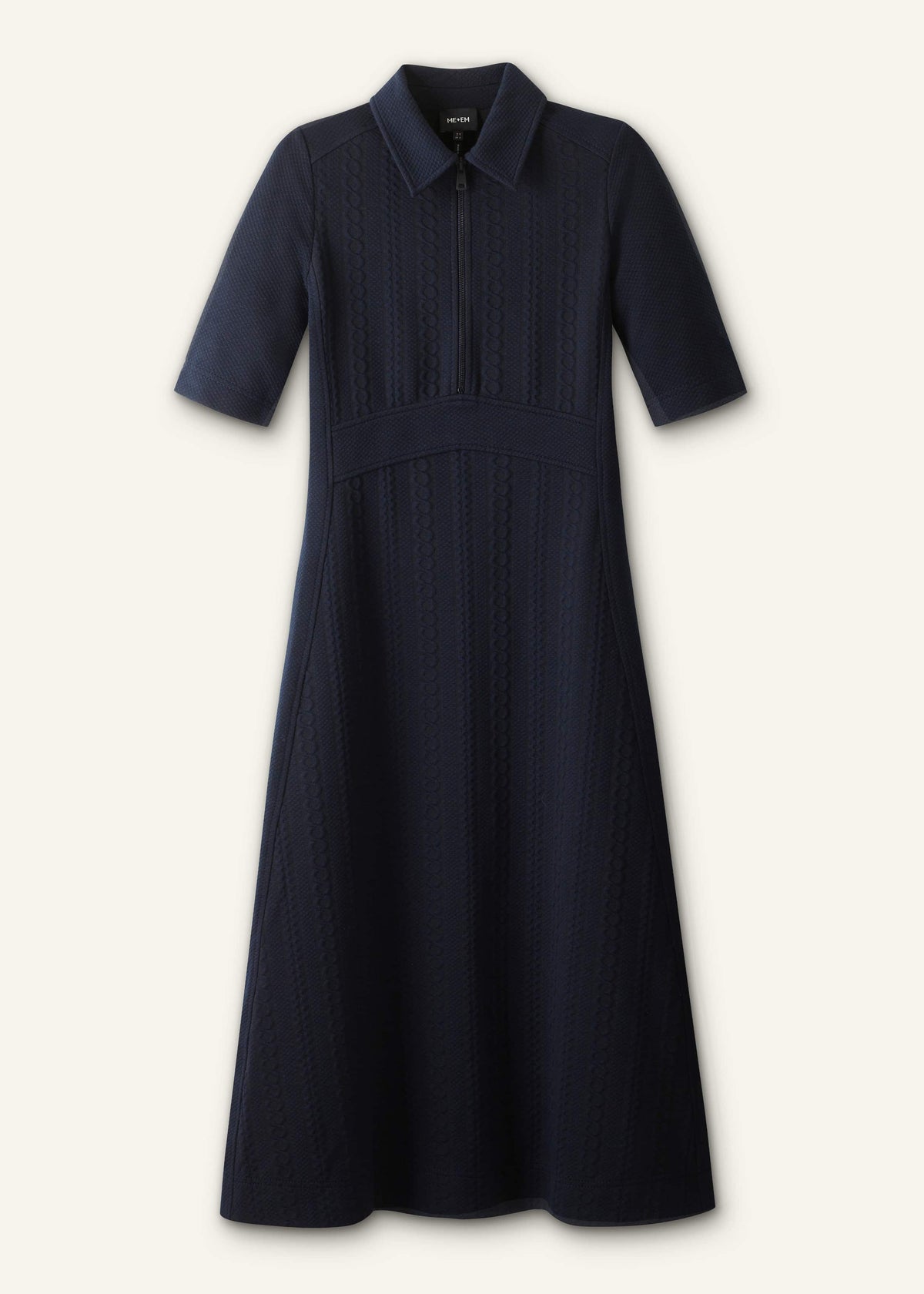 Navy Cable Jacquard Half-Zip Midi Dress | ME+EM
