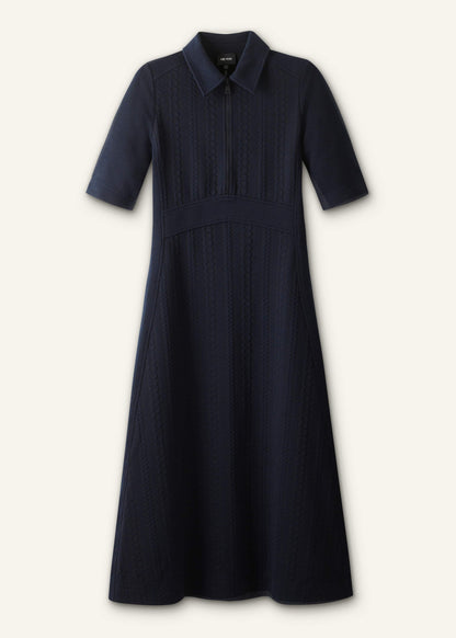 Navy Cable Jacquard Half-Zip Midi Dress | ME+EM