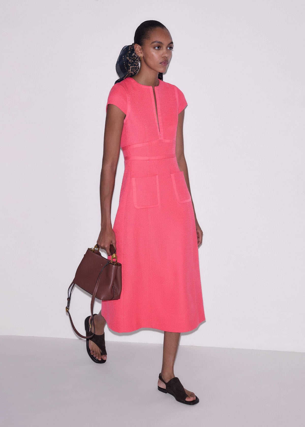 Pink Contrast Binding Fit And Flare Midi Dress | ME+EM
