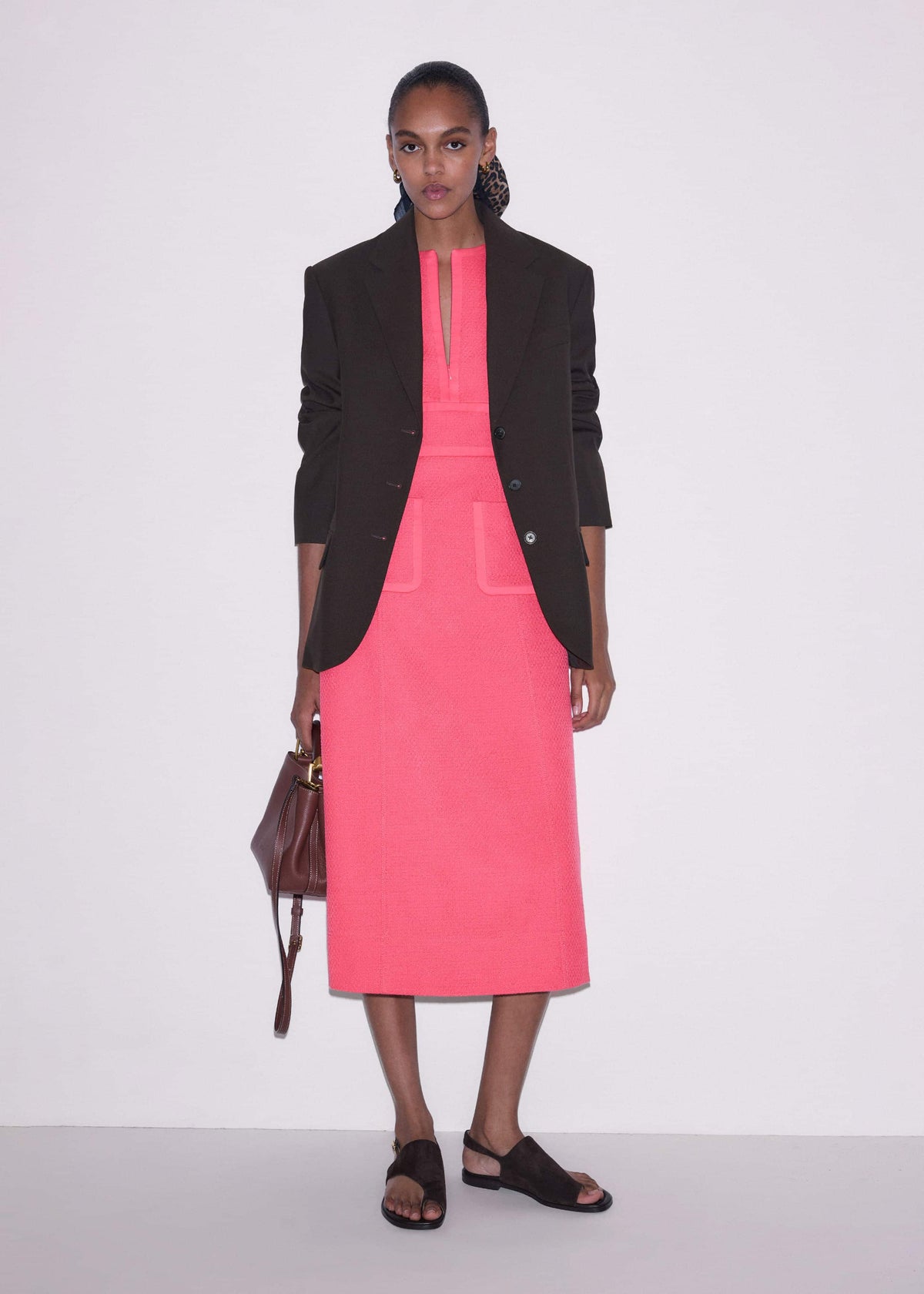 Pink Contrast Binding Fit And Flare Midi Dress | ME+EM