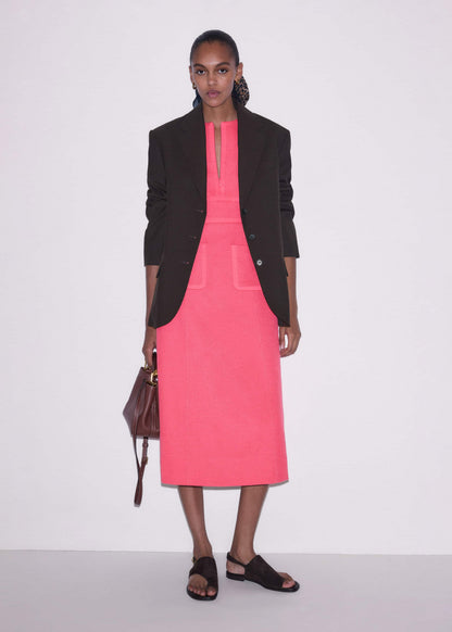Pink Contrast Binding Fit And Flare Midi Dress | ME+EM