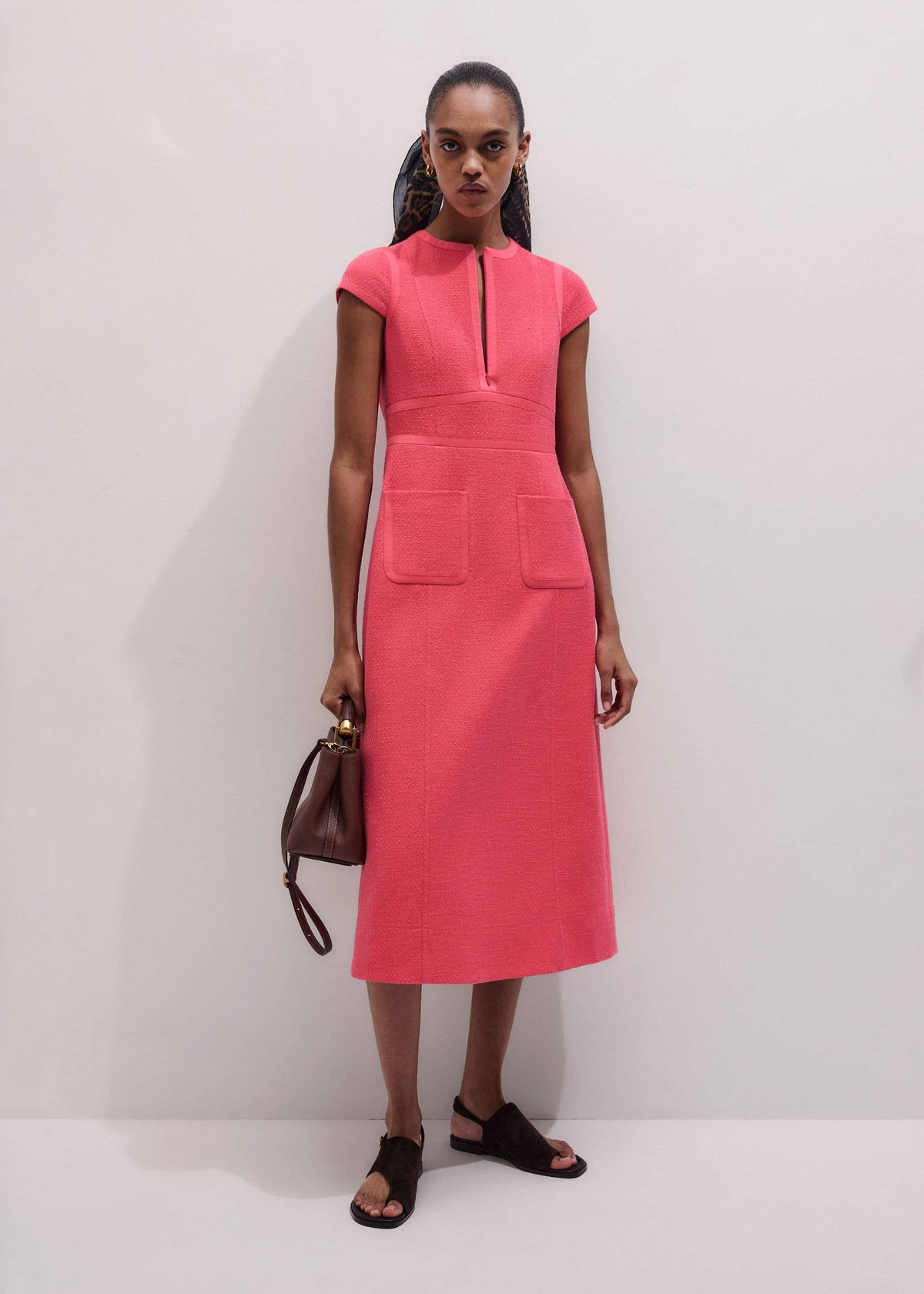 Pink Contrast Binding Fit And Flare Midi Dress | ME+EM