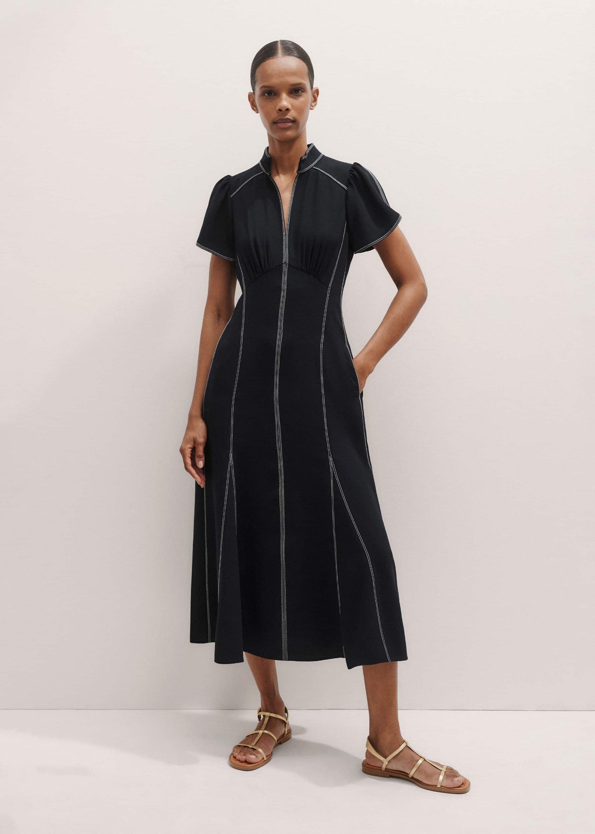 Black Contrast Stitch Midi Dress | ME+EM