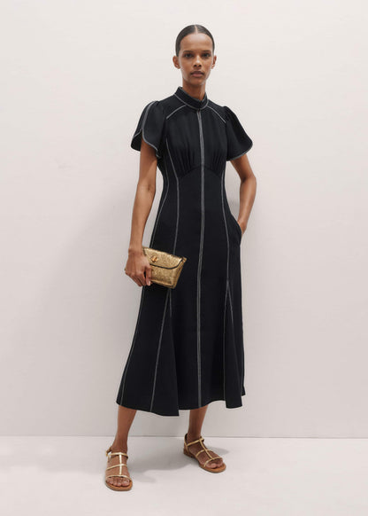 Black Contrast Stitch Midi Dress | ME+EM
