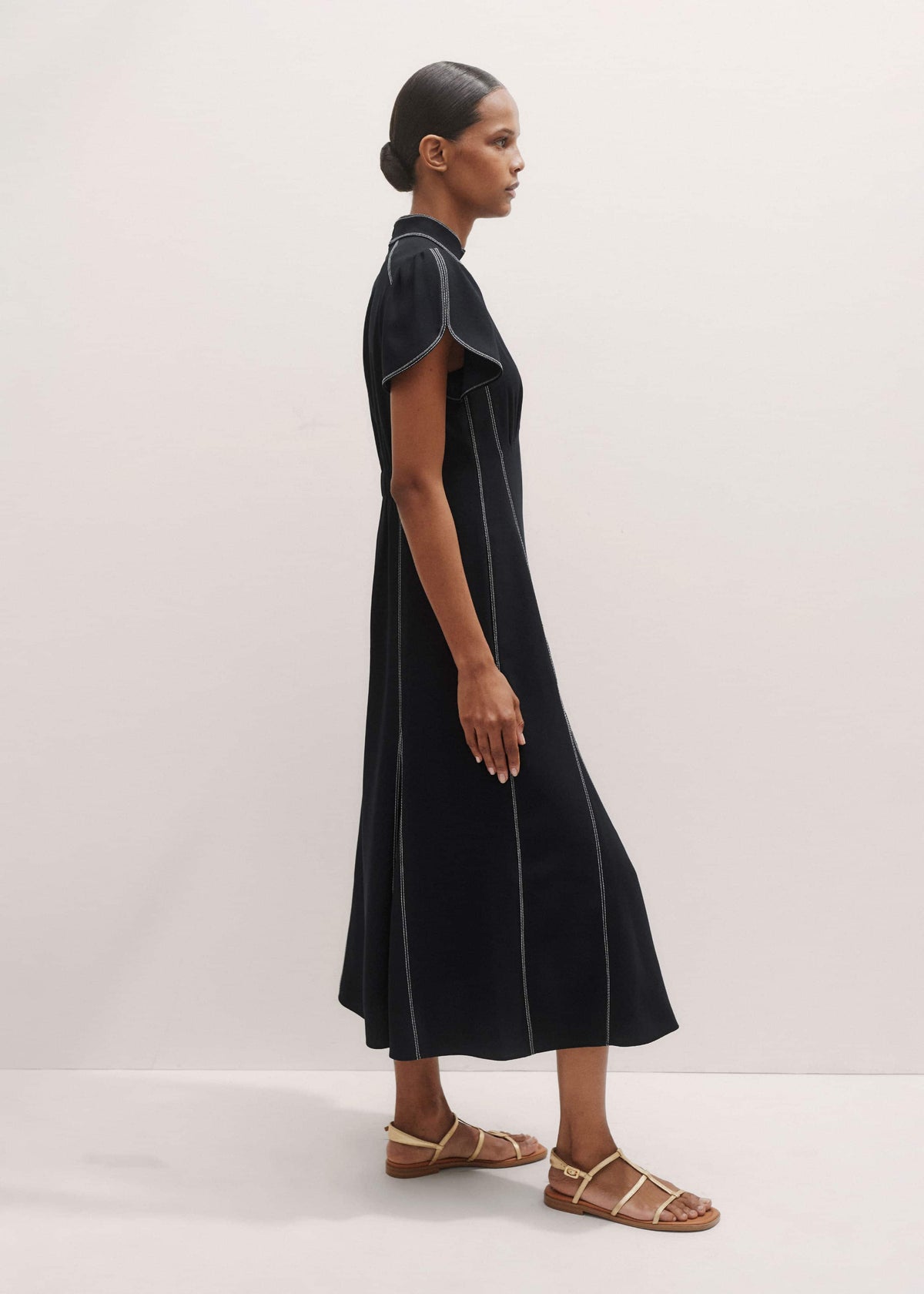 Black Contrast Stitch Midi Dress | ME+EM