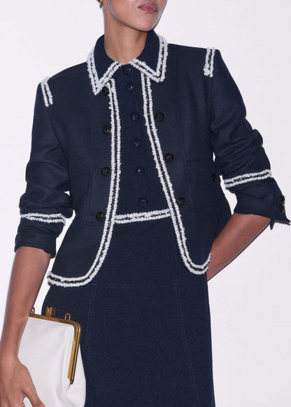 Navy Fit + Flare Fray Trim Midi Dress | ME+EM