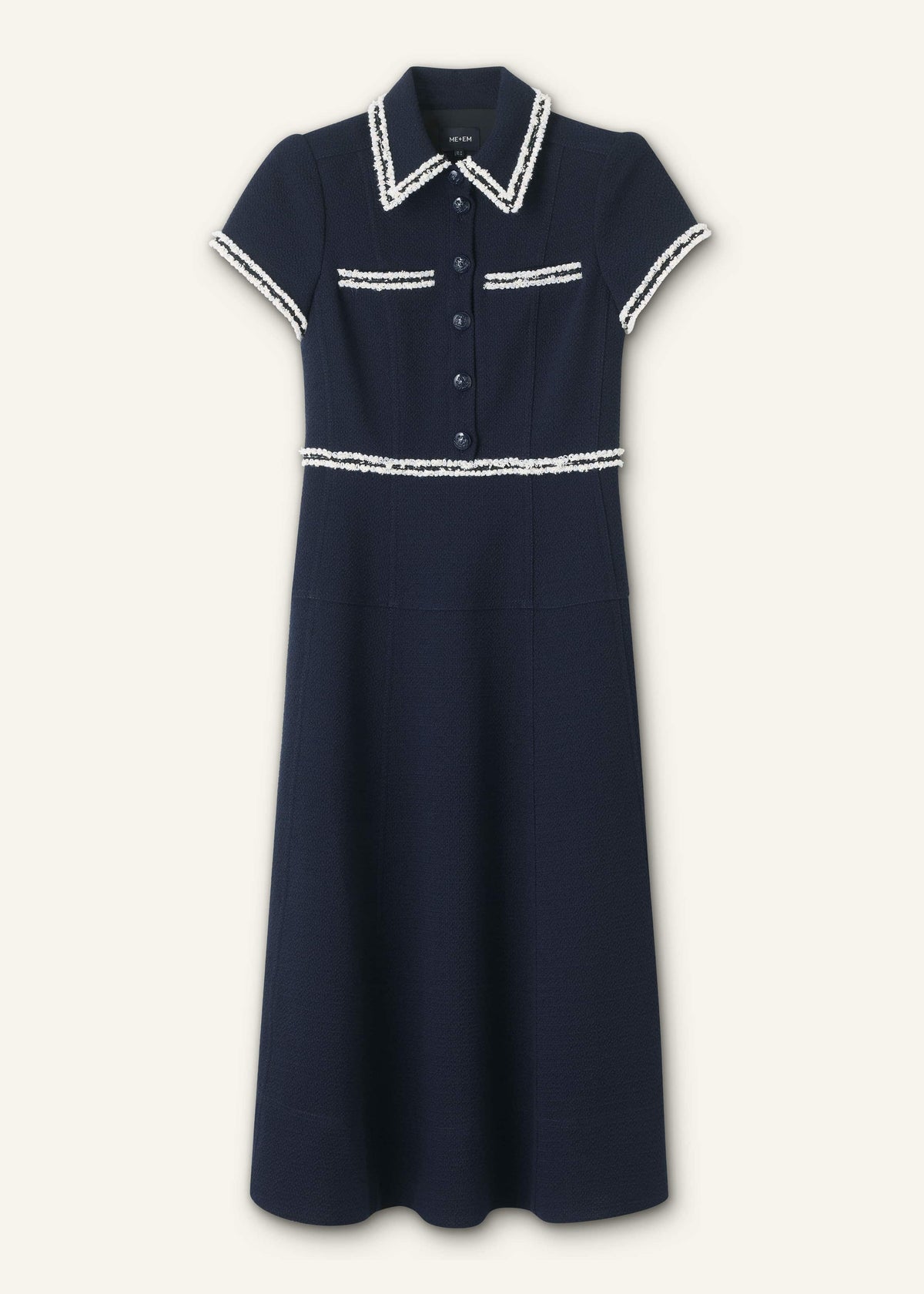 Navy Fit + Flare Fray Trim Midi Dress | ME+EM