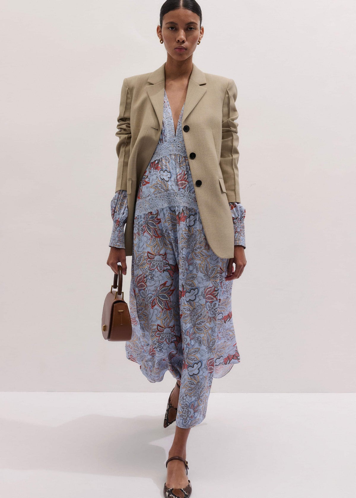 Blue Silk Delicate Paisley Print Fit + Flare Maxi Dress | ME+EM
