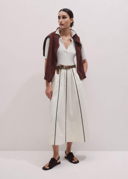 Cream Mixed Media Fit And Flare Midi Dress + Belt | ME+EM