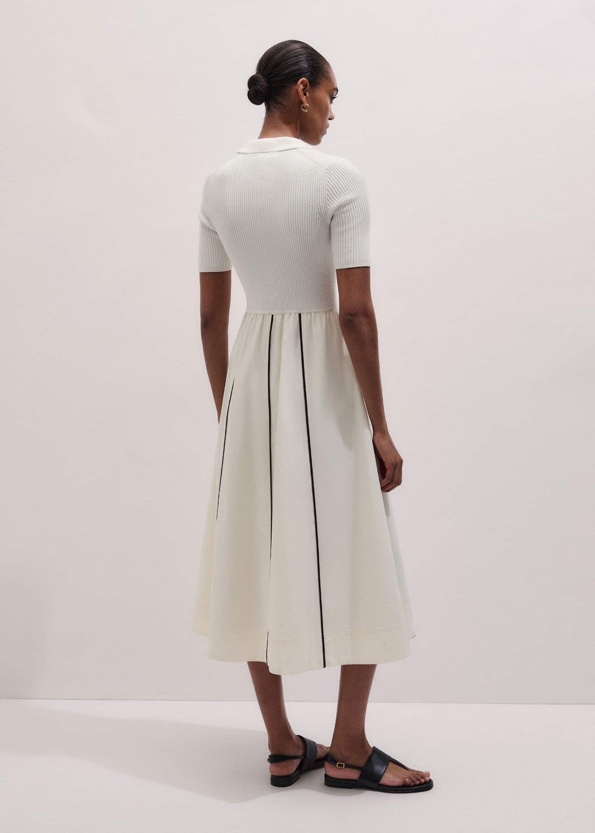 Cream Mixed Media Fit And Flare Midi Dress + Belt | ME+EM