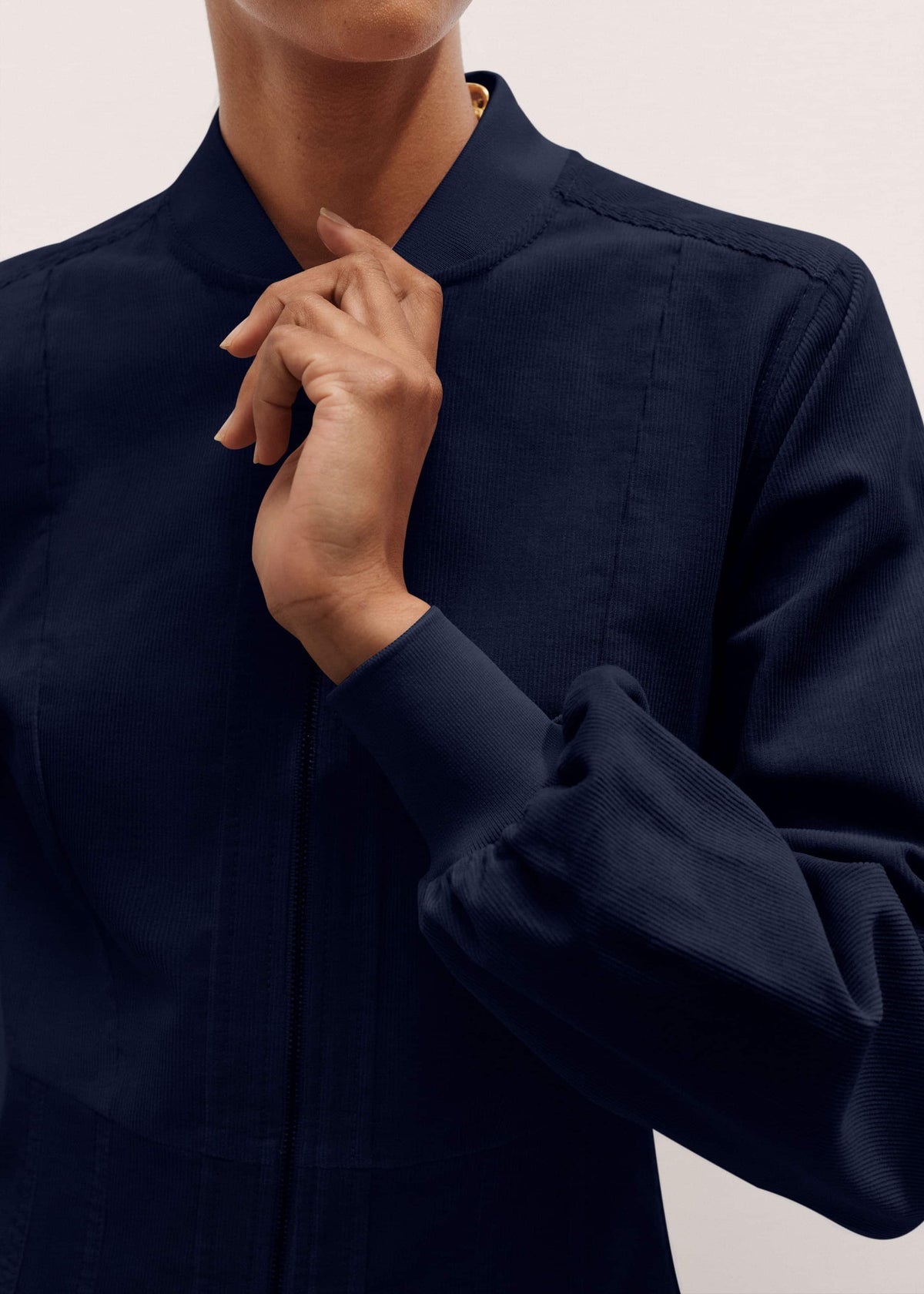 Navy Cotton Cord Pleated Midi Dress | ME+EM