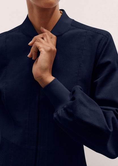 Navy Cotton Cord Pleated Midi Dress | ME+EM