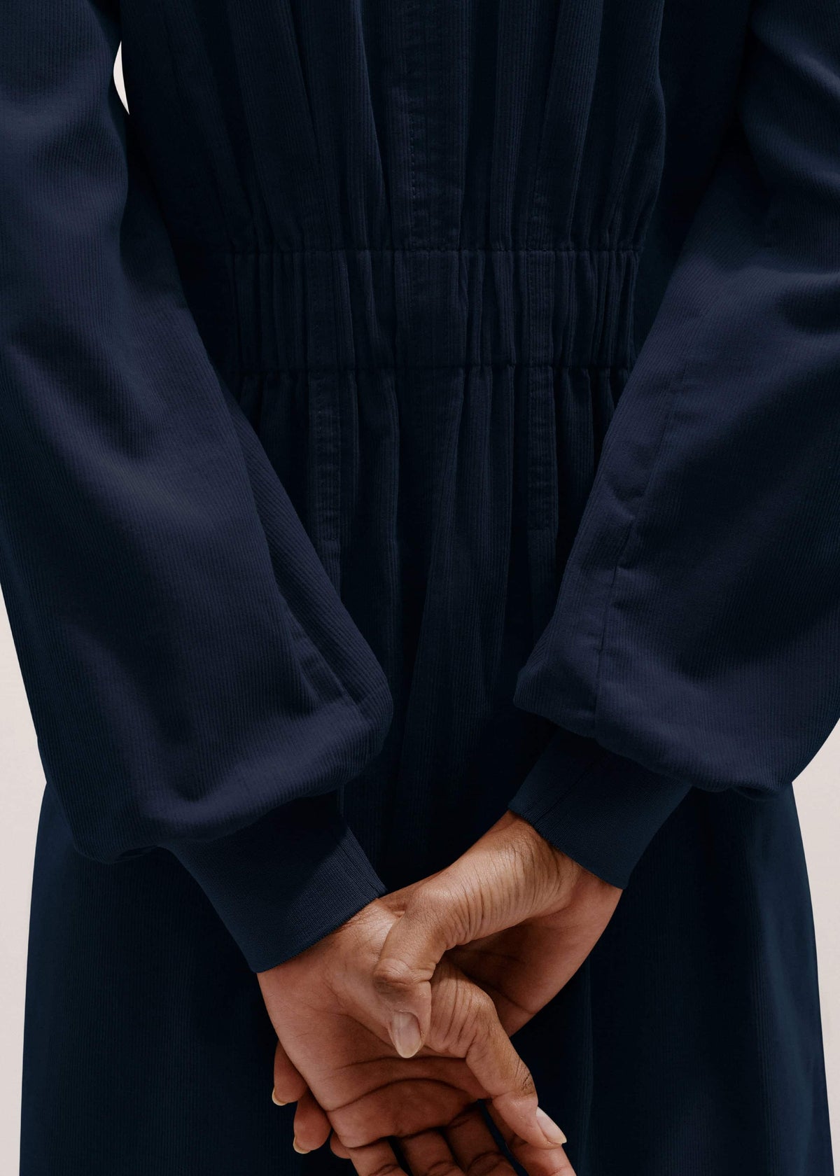 Navy Cotton Cord Pleated Midi Dress | ME+EM