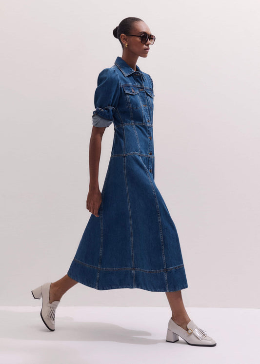 Blue Panelled Fit + Flare Midi Dress | ME+EM