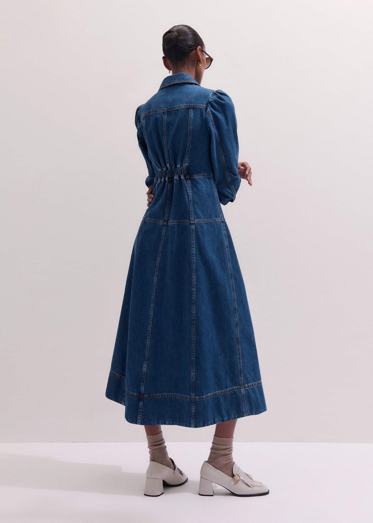 Blue Panelled Fit + Flare Midi Dress | ME+EM