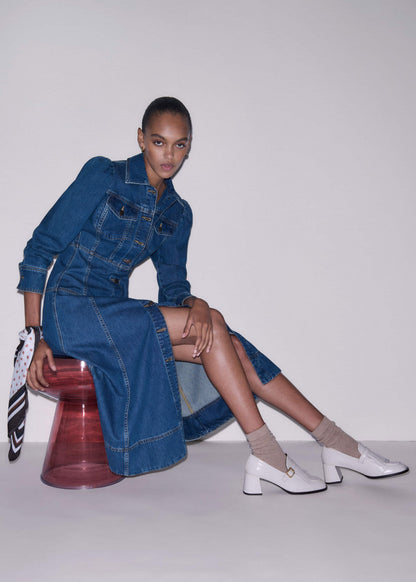 Blue Panelled Fit + Flare Midi Dress | ME+EM