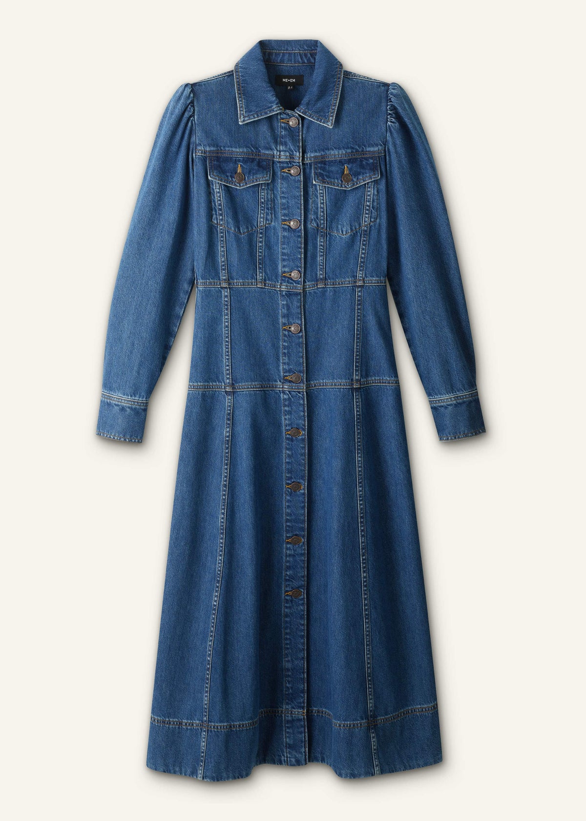 Blue Panelled Fit + Flare Midi Dress | ME+EM