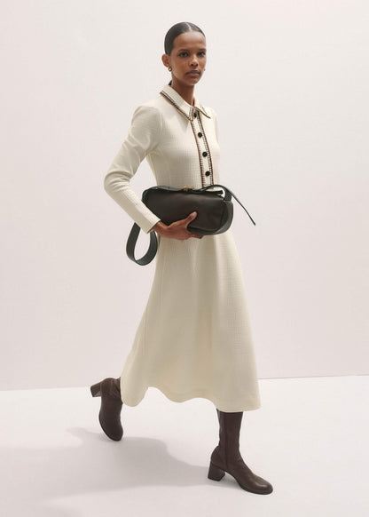 Cream Crochet Trim Fit and Flare Midi Dress | ME+EM