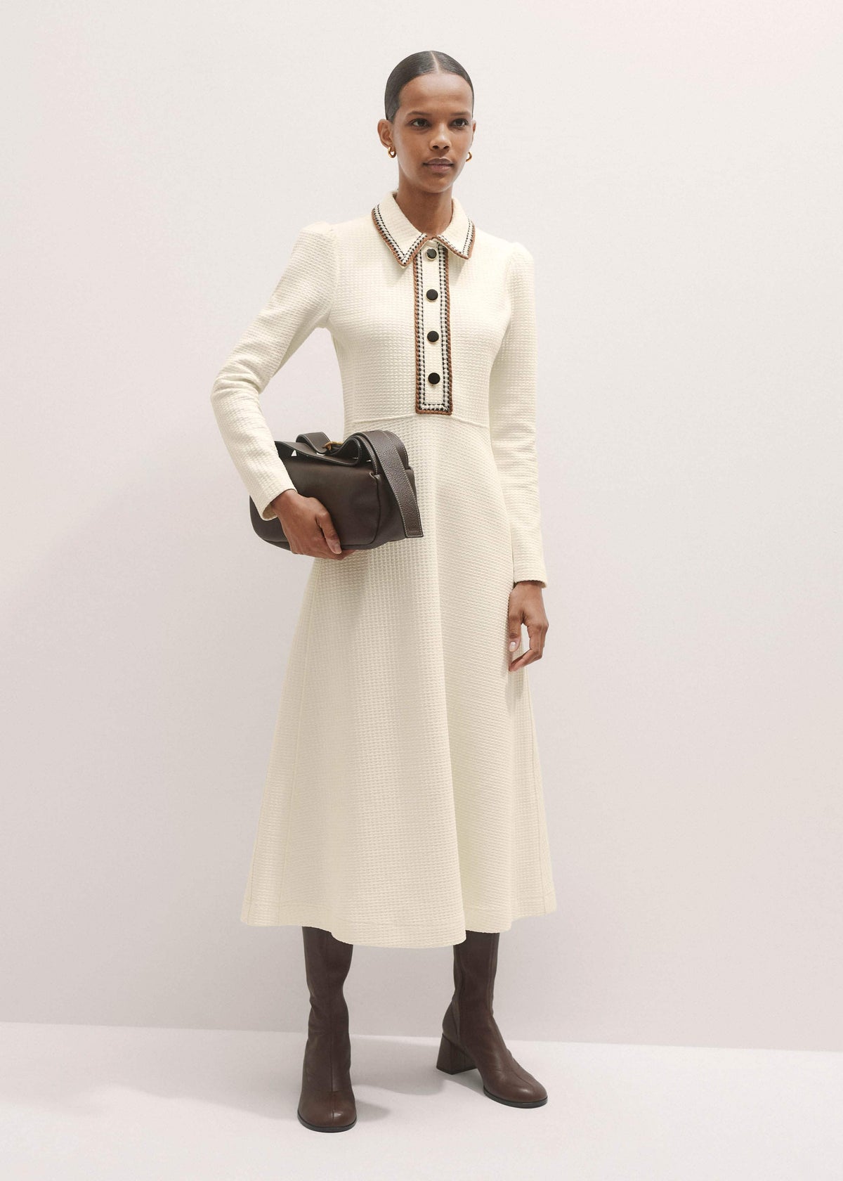 Cream Crochet Trim Fit and Flare Midi Dress | ME+EM