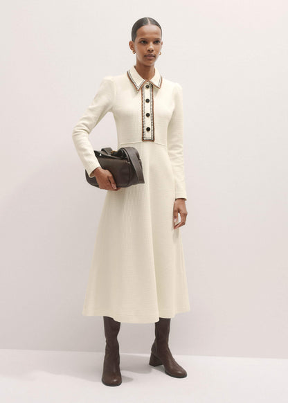 Cream Crochet Trim Fit and Flare Midi Dress | ME+EM