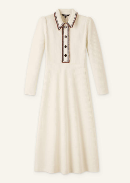 Cream Crochet Trim Fit and Flare Midi Dress | ME+EM