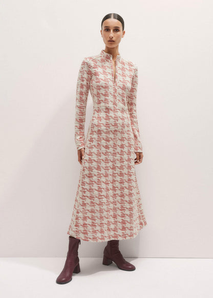Red Exaggerated Houndstooth Midi Dress | ME+EM