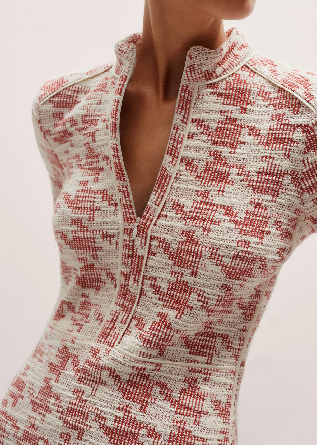 Red Exaggerated Houndstooth Midi Dress | ME+EM