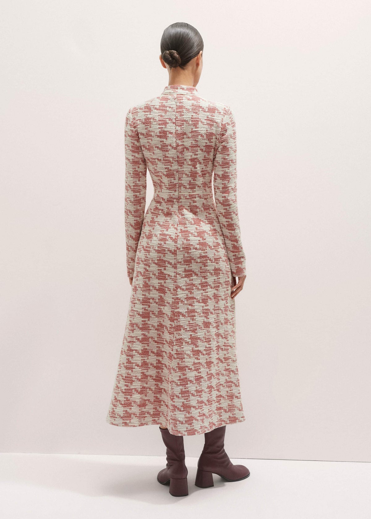 Red Exaggerated Houndstooth Midi Dress | ME+EM