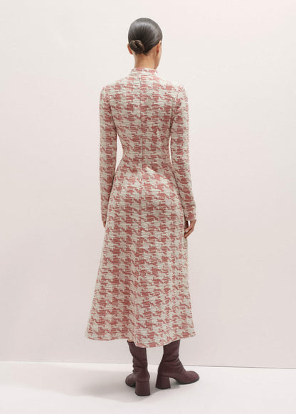 Red Exaggerated Houndstooth Midi Dress | ME+EM