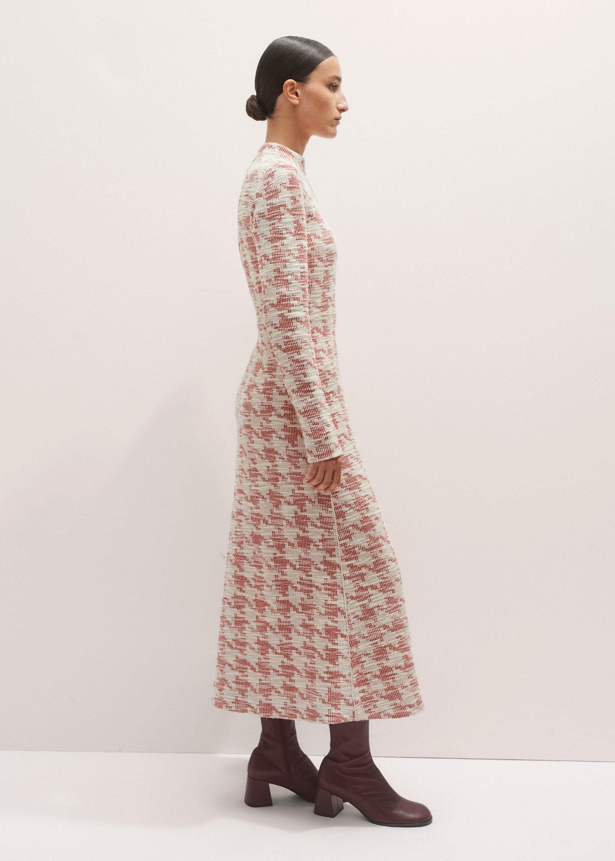 Red Exaggerated Houndstooth Midi Dress | ME+EM