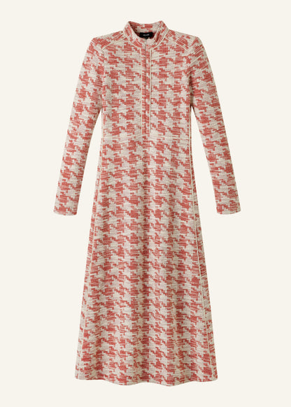 Red Exaggerated Houndstooth Midi Dress | ME+EM