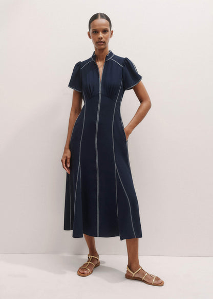 Navy Contrast Stitch Midi Dress | ME+EM