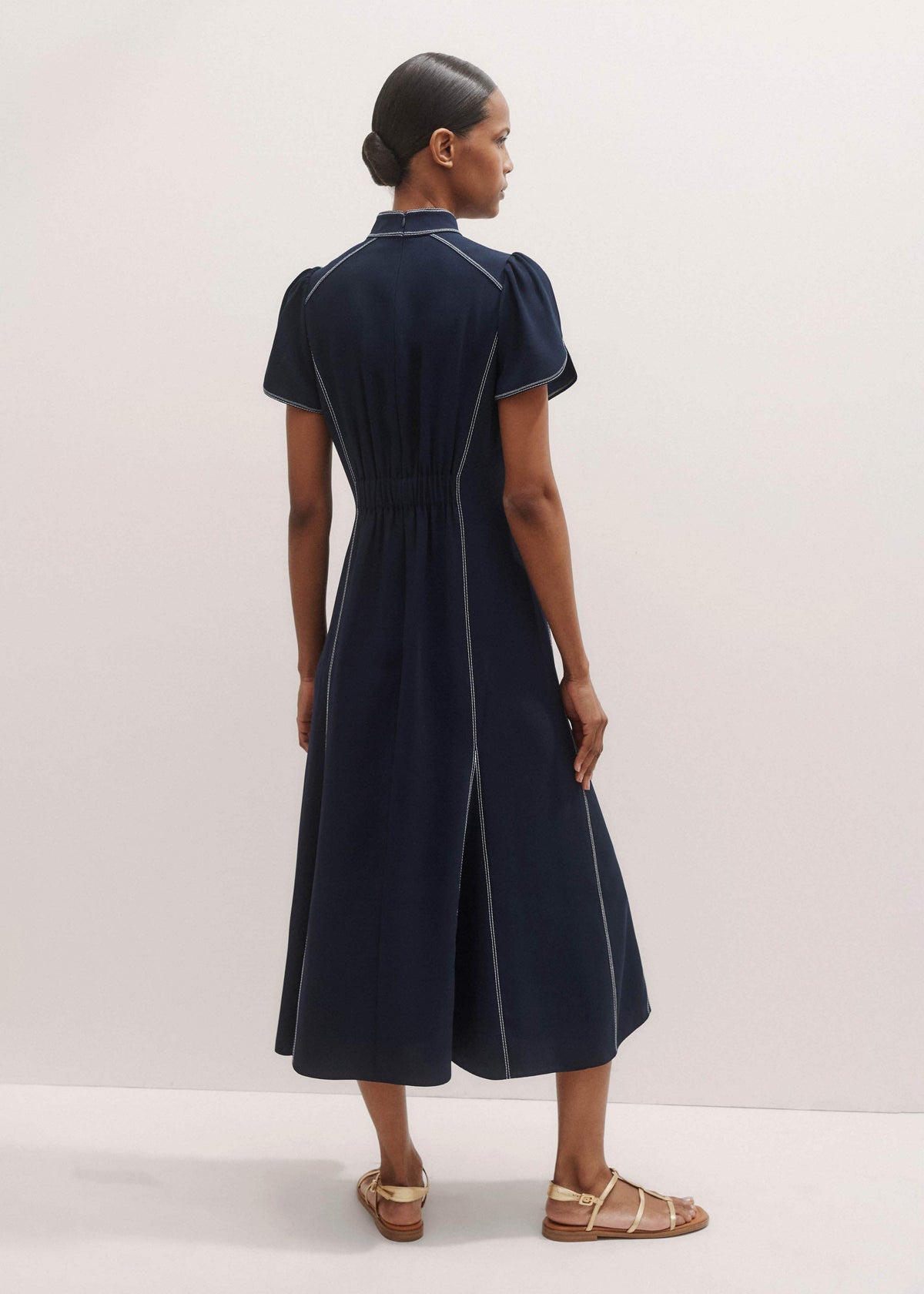 Navy Contrast Stitch Midi Dress | ME+EM