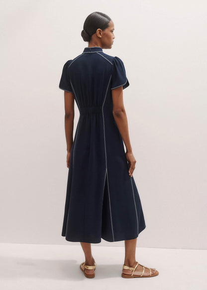 Navy Contrast Stitch Midi Dress | ME+EM