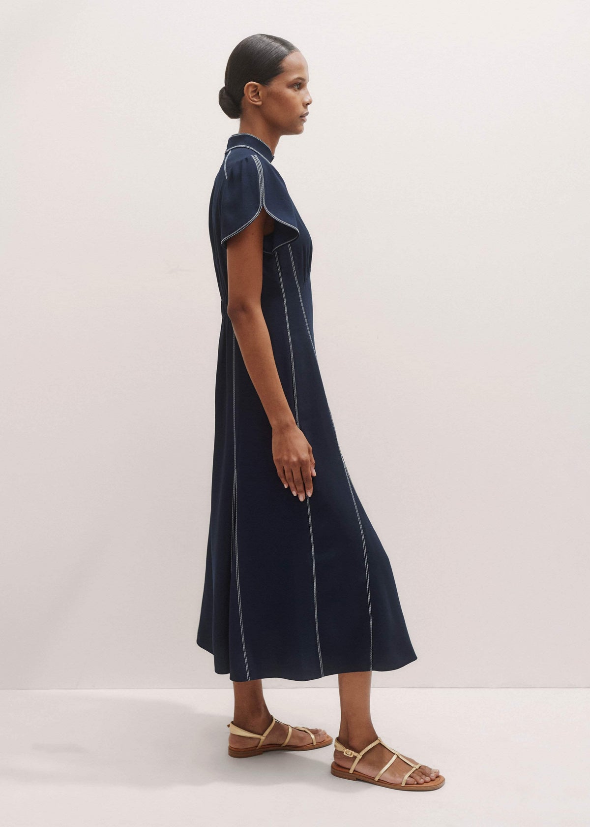 Navy Contrast Stitch Midi Dress | ME+EM