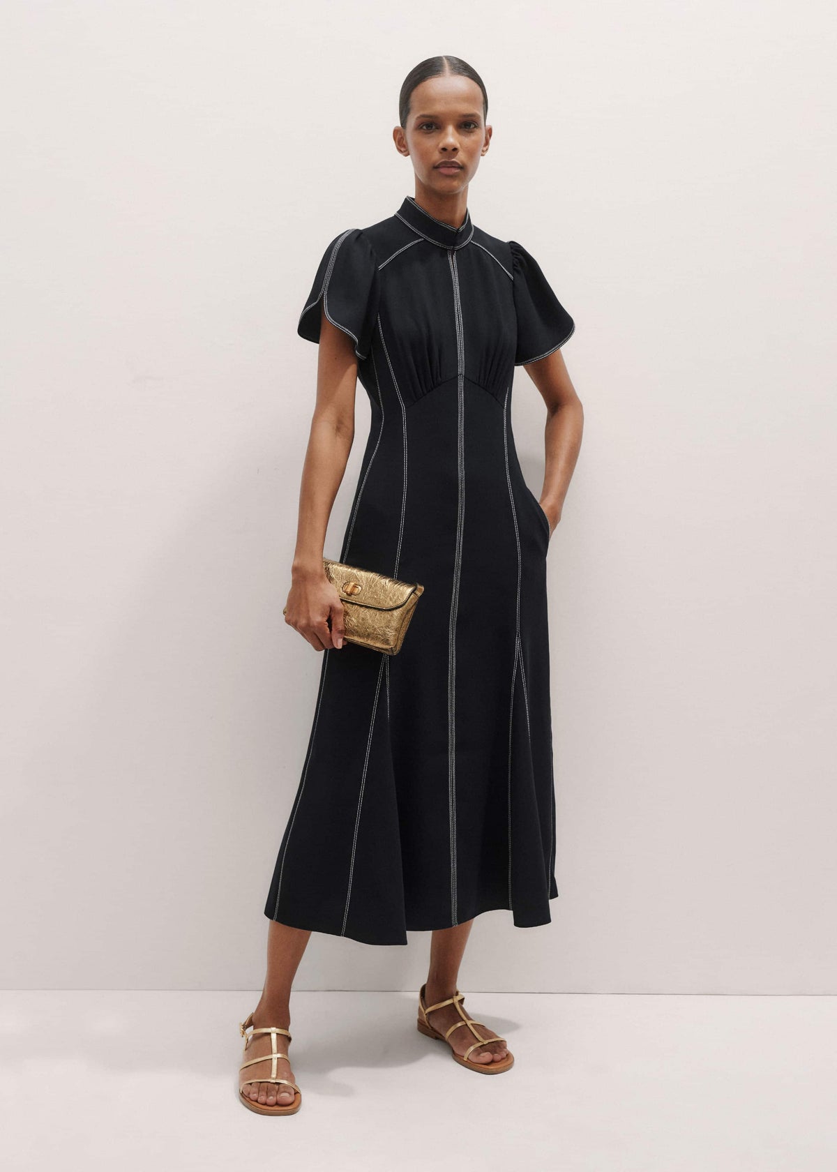 Navy Contrast Stitch Midi Dress | ME+EM
