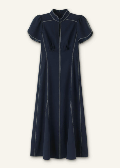 Navy Contrast Stitch Midi Dress | ME+EM
