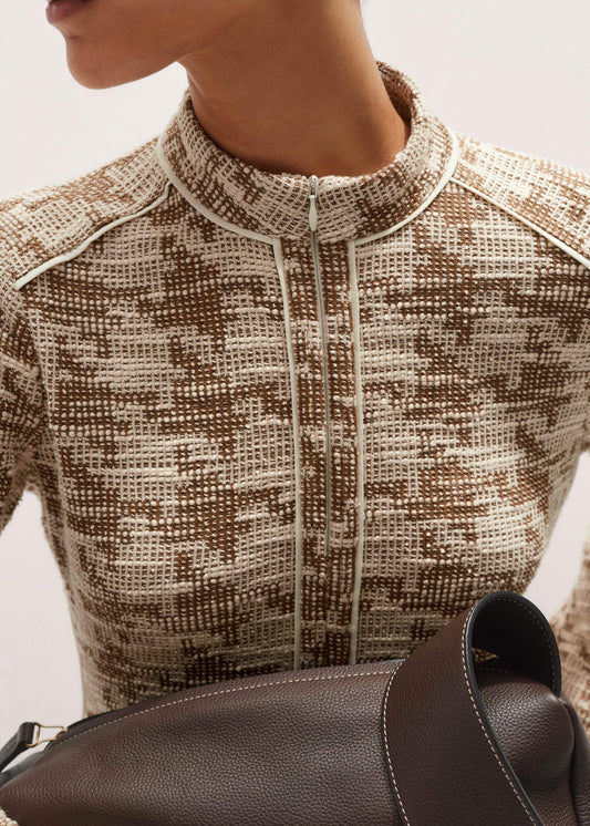 Brown Exaggerated Houndstooth Midi Dress | ME+EM