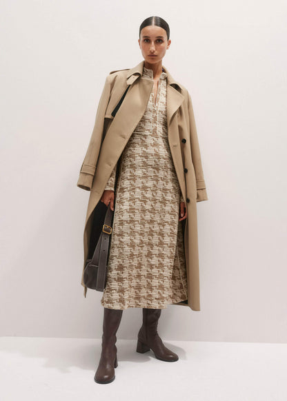 Brown Exaggerated Houndstooth Midi Dress | ME+EM