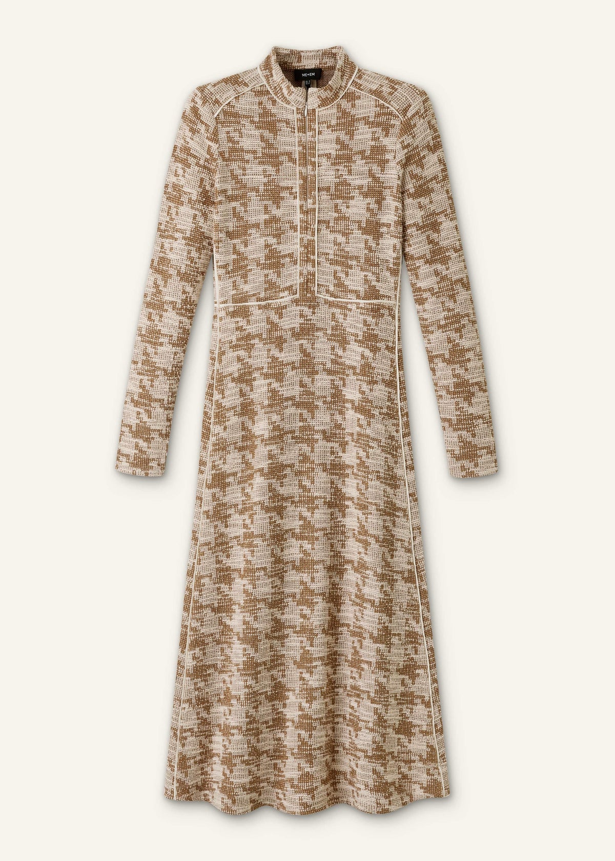 Brown Exaggerated Houndstooth Midi Dress | ME+EM