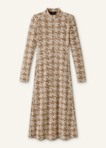 Brown Exaggerated Houndstooth Midi Dress | ME+EM